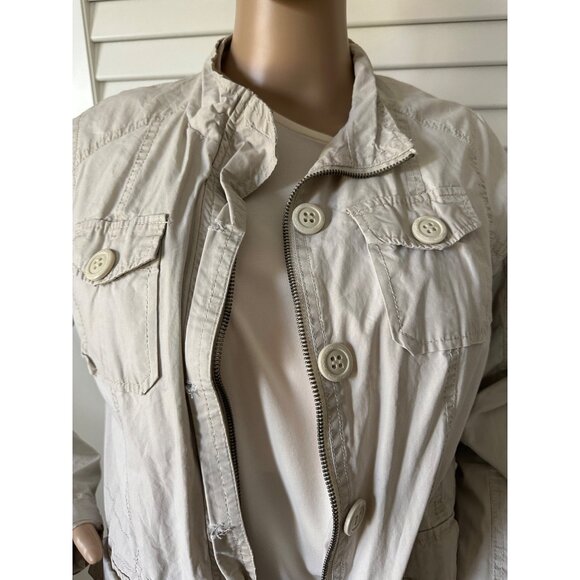 Joujou Womens Beige Utility Jacket With Button & Zipper Closure - Picture 3 of 8